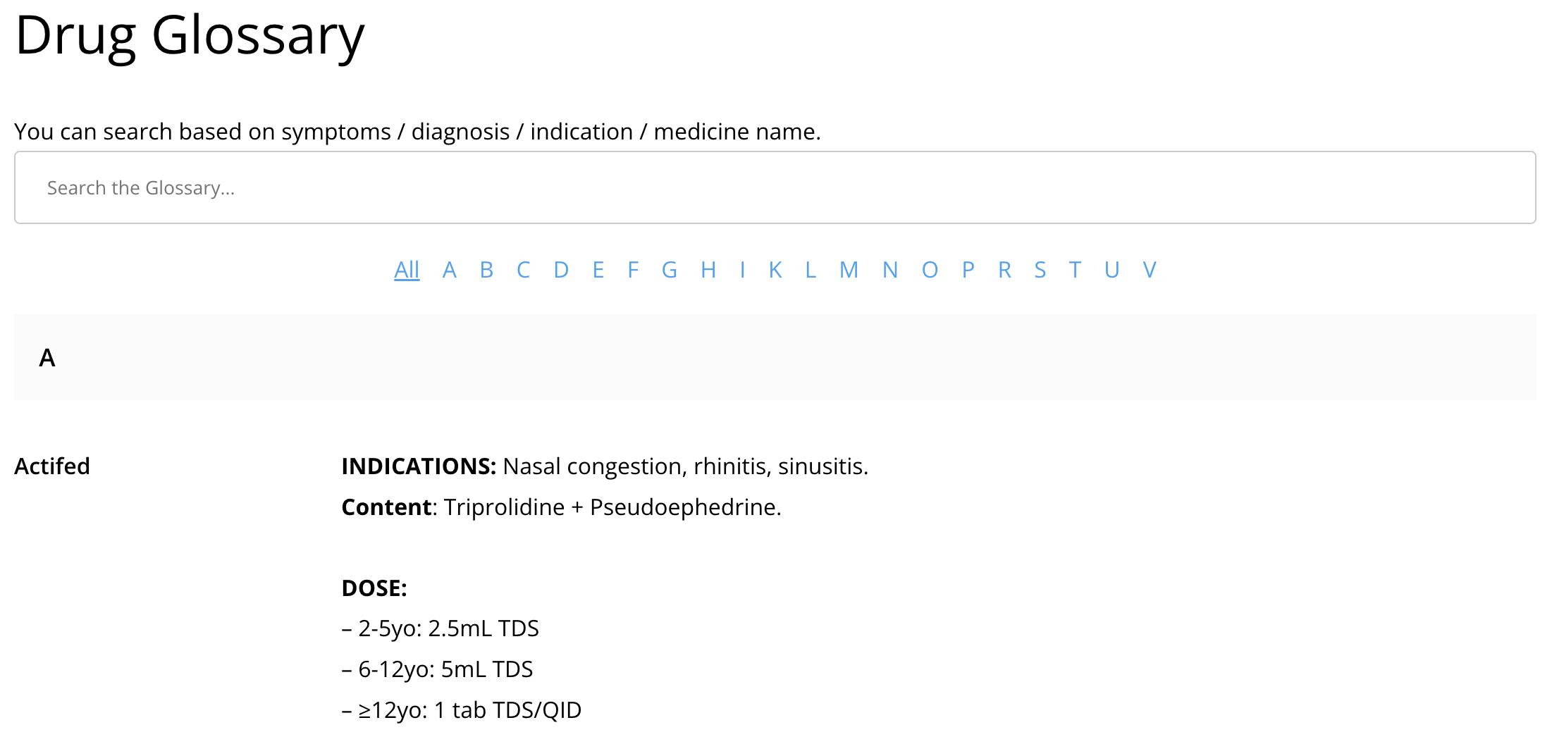 SetelDoc Drug Glossary